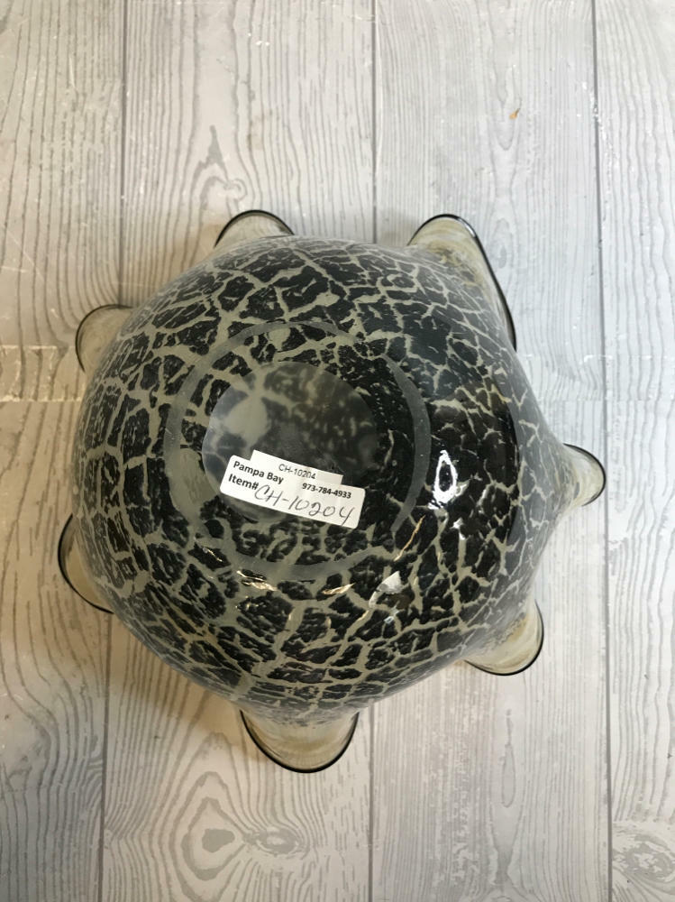 Murano Like Ruffled Art Glass Bowl Ruffled Edge Crackle Effect Marked Pampa Bay - Good