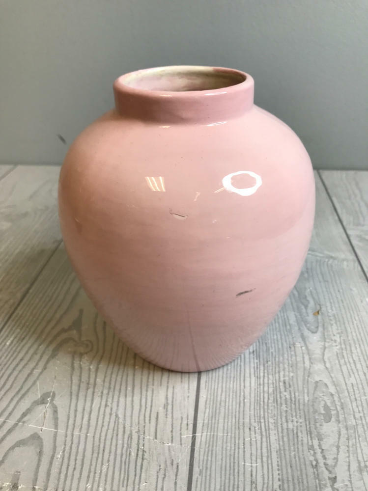 Vintage Pink Ceramic Vase Ginger Jar Decorative Pottery Production Technique - Good