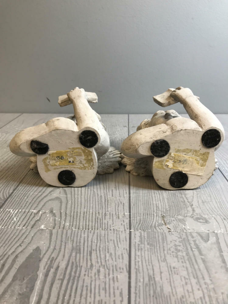 Set of TWO Angelic Winged Cherub Reading a Book Sculpture Bookends - Good