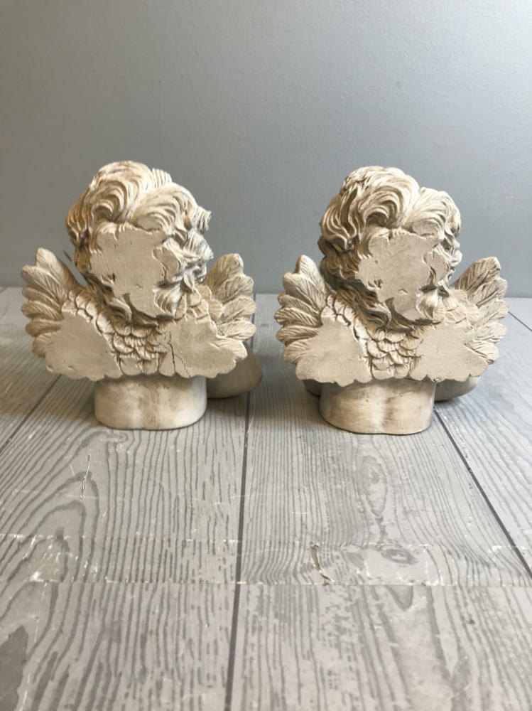 Set of TWO Angelic Winged Cherub Reading a Book Sculpture Bookends - Good