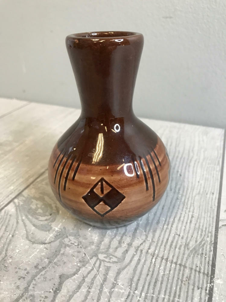 Vintage Native American Sioux Pottery Mini Vase 1980s Ceramic Signed Faith Sury - Good