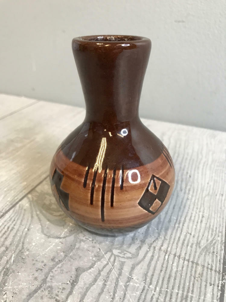 Vintage Native American Sioux Pottery Mini Vase 1980s Ceramic Signed Faith Sury - Good