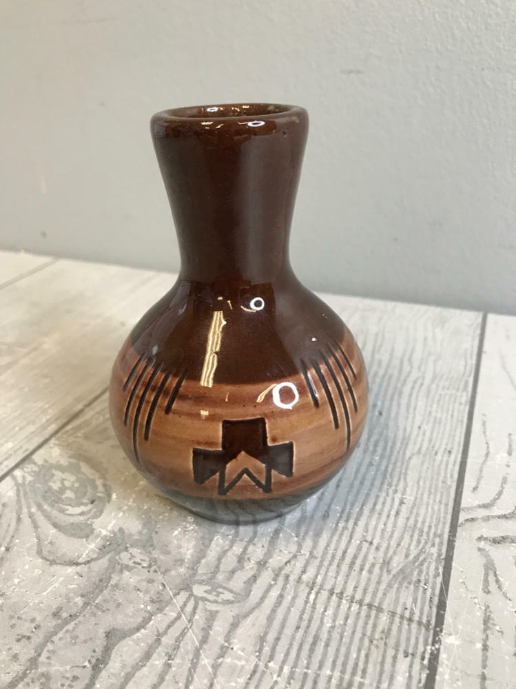 Vintage Native American Sioux Pottery Mini Vase 1980s Ceramic Signed Faith Sury - Good