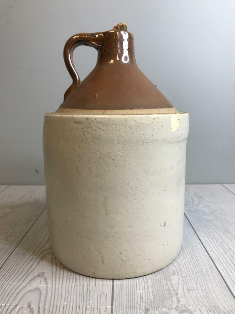 Small Stoneware Pottery Crock Ceramic Moonshine Whiskey Jug Early American Look - Good