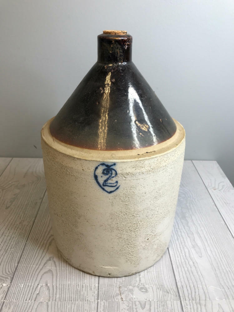 Medium Stoneware Pottery Crock Ceramic Moonshine Whiskey Jug Early American Look - Good