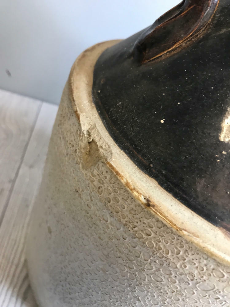Medium Stoneware Pottery Crock Ceramic Moonshine Whiskey Jug Early American Look - Good
