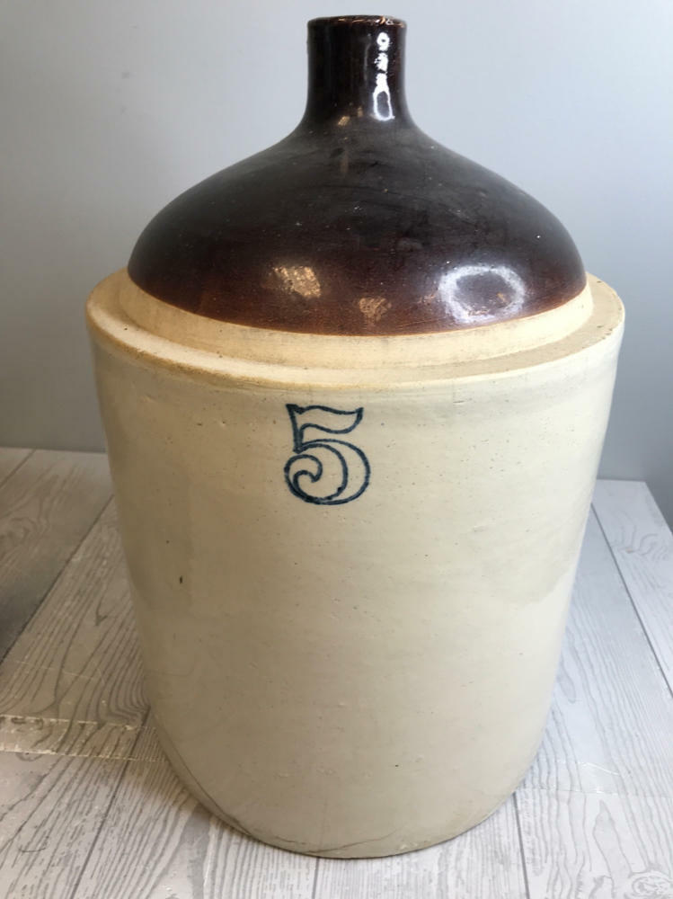 Large Stoneware Pottery Crock Ceramic Moonshine Whiskey Jug Early American Style - Good