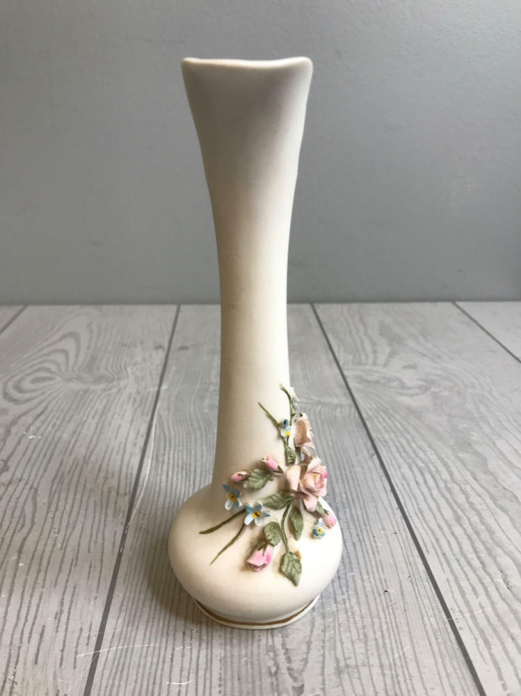 Vintage Lefton China Pink Bisque Floral Vase Mini Pitcher Hand Painted No: 829 - Good