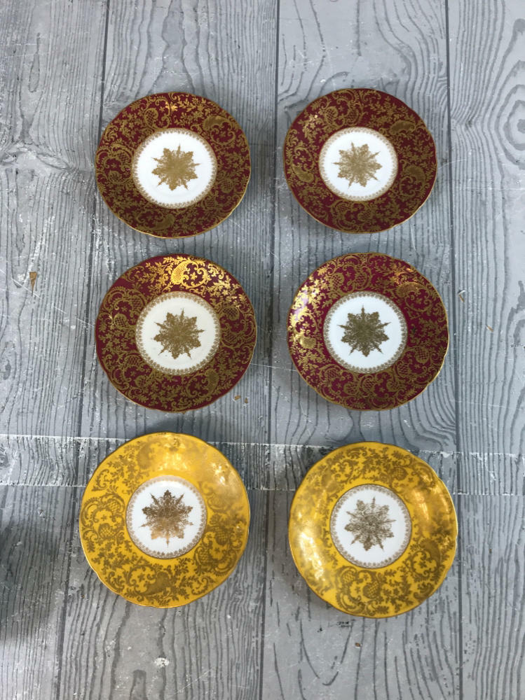 Delinieres & Co Bernaudaud & Co Limoges France Burgundy & Gold Tea Cups&Saucers - Good