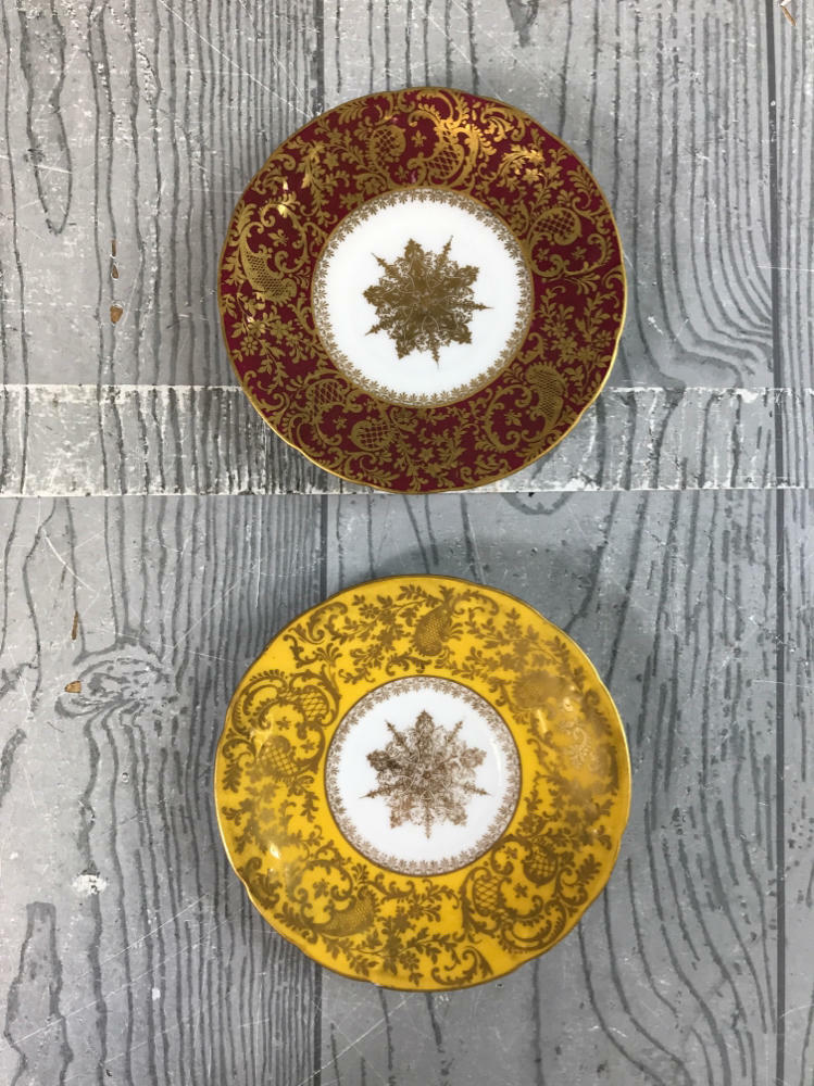 Delinieres & Co Bernaudaud & Co Limoges France Burgundy & Gold Tea Cups&Saucers - Good