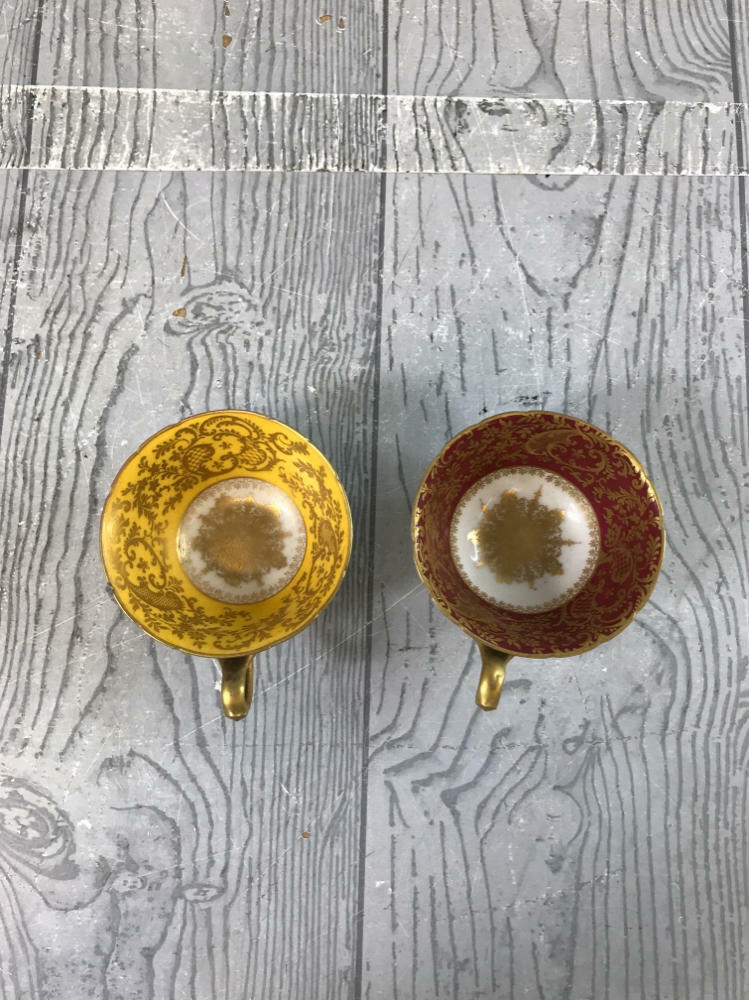 Delinieres & Co Bernaudaud & Co Limoges France Burgundy & Gold Tea Cups&Saucers - Good