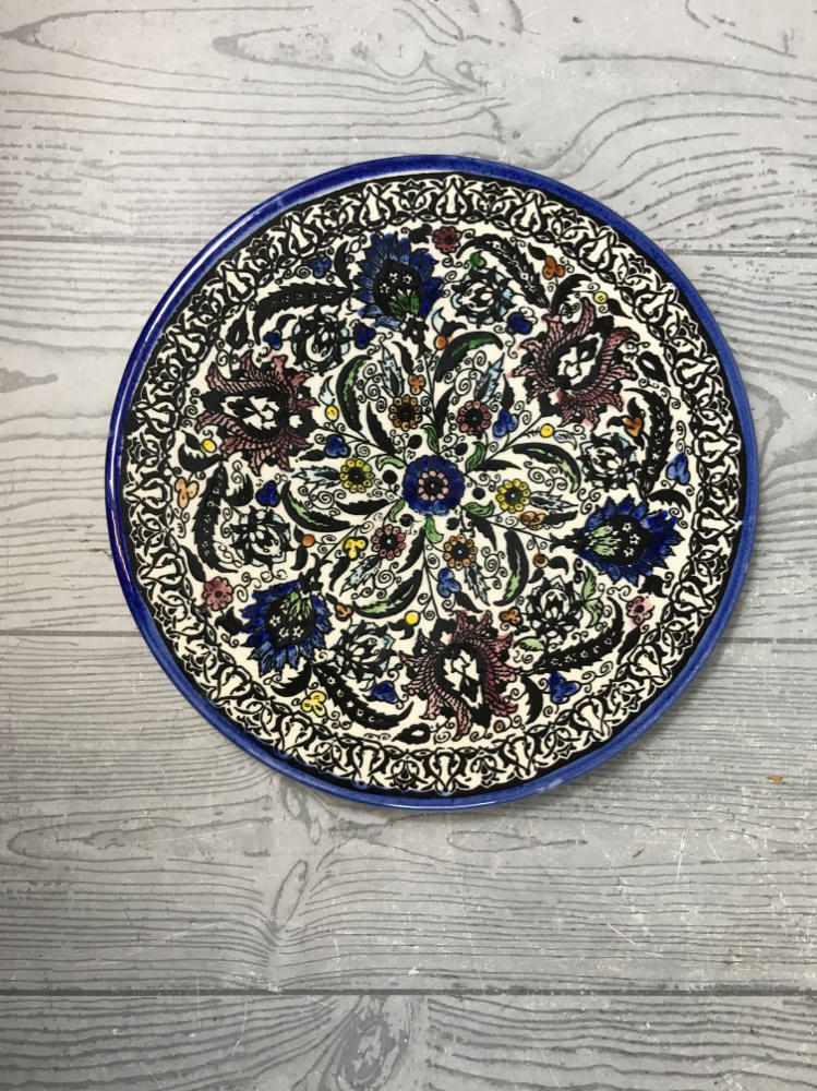 Set of 7 Vintage TURKISH round hand painted flower ART Pottery Floral plate - Like New