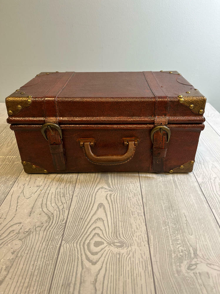 Faux Leather Nesting Boxes Replica of Brown with Brass Edges Decor or Display - Good