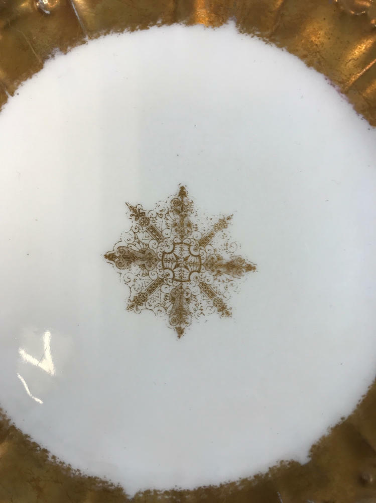 Set of 12 ANTIQUE LS & S LIMOGES FRANCE GOLD SNOWFLAKE PATTERN PORCELAIN  BOWLS - Good