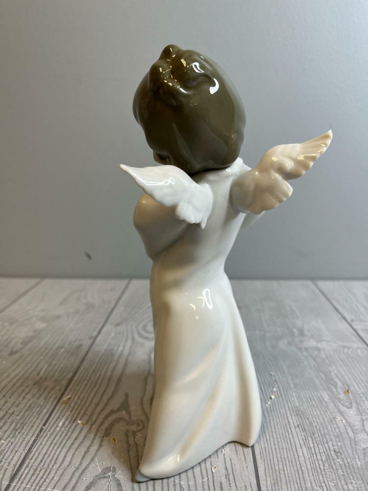Vintage Lladro Mime Mimico Angel Figurine Retired #4959 Dark Hair Wings Gown - Good