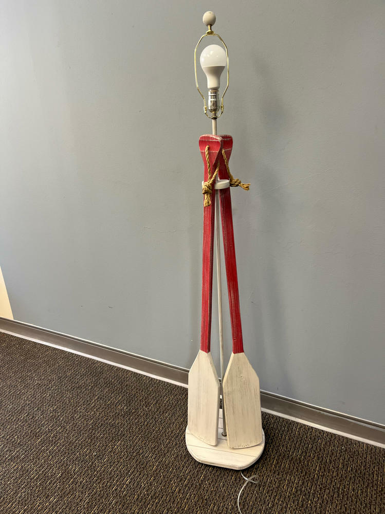 Coastal Floor Lamp 2 Paddles Red Accent with Rope No Shade - Good