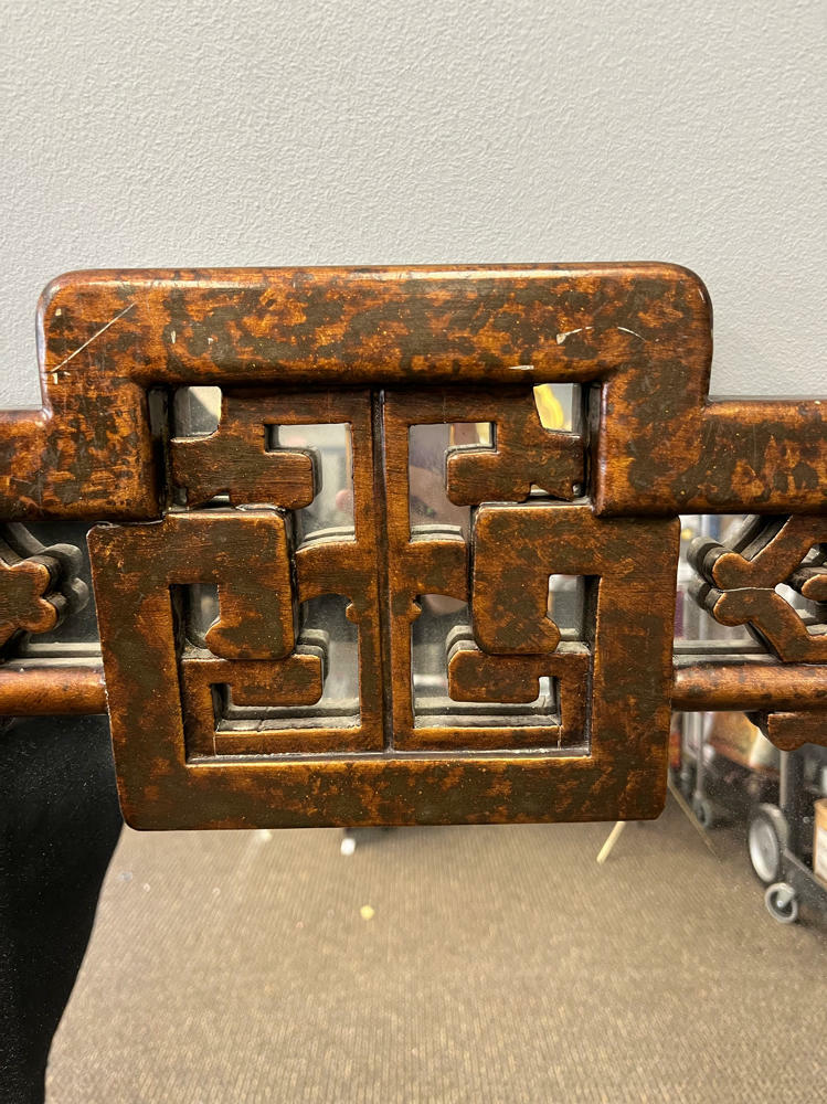 Painted Mirror Carved Crest Chinoiserie Inspired Style of James Mont Italy - Good