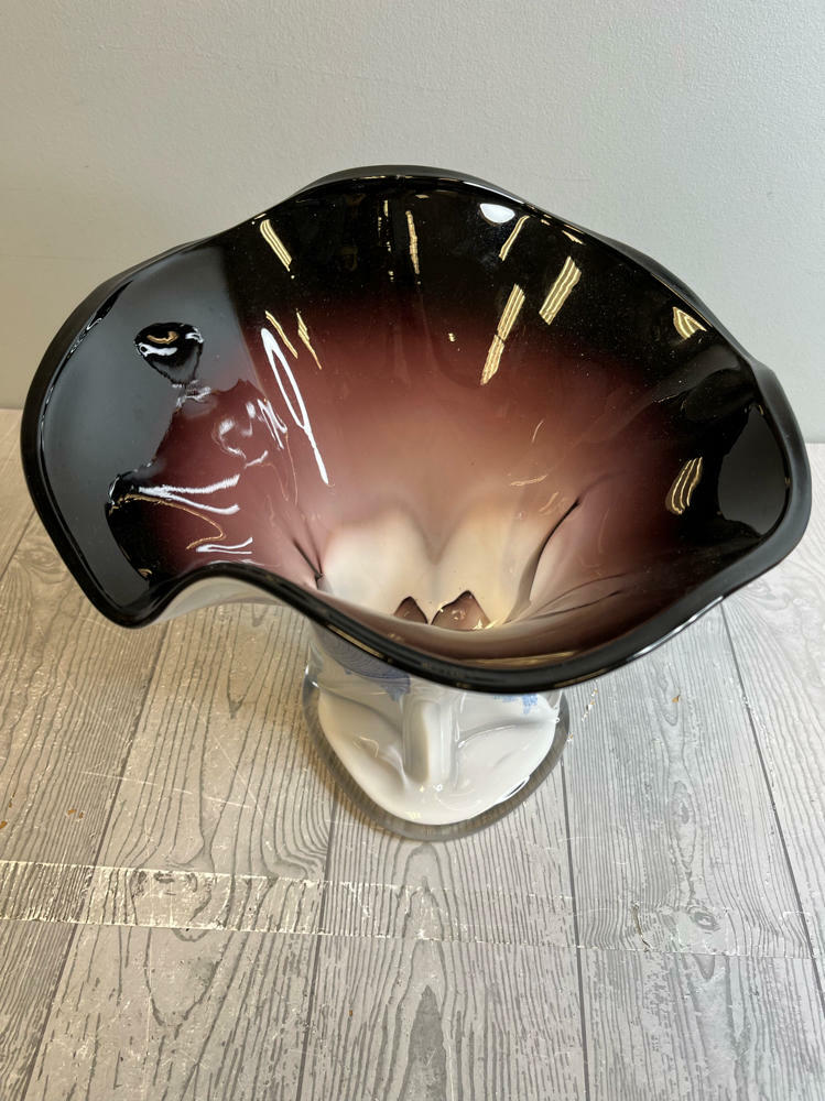 Vulcan Free Form Art Glass Vase Made Poland Black Purple Pink White Blue Mauve - Good