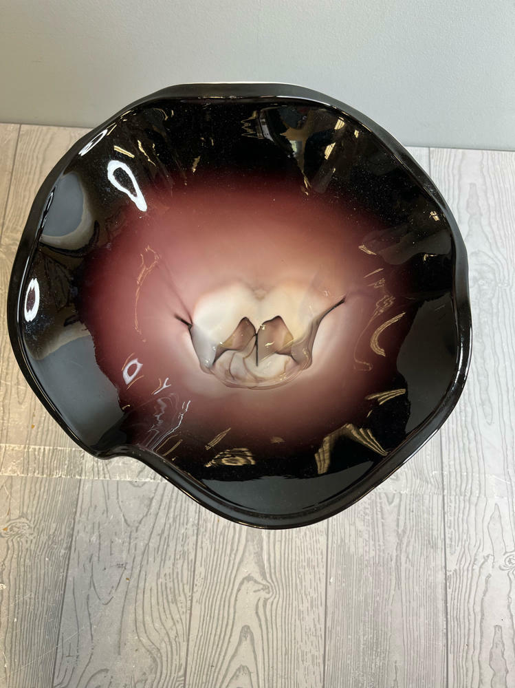 Vulcan Free Form Art Glass Vase Made Poland Black Purple Pink White Blue Mauve - Good