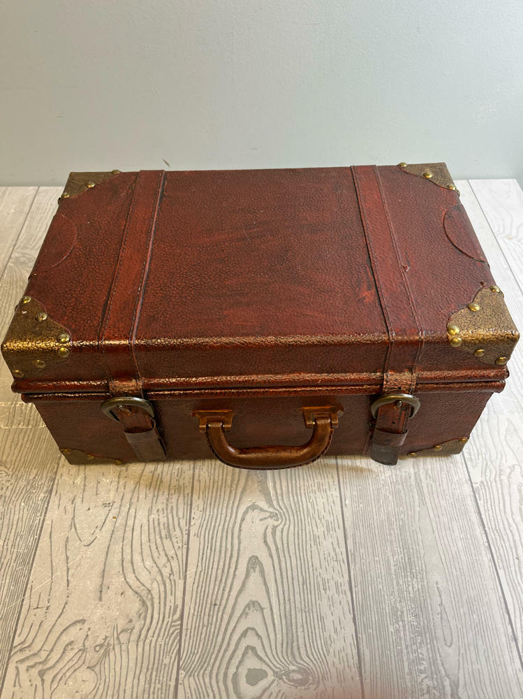 Faux Leather Nesting Boxes Replica of Brown with Brass Edges Decor or Display - Good