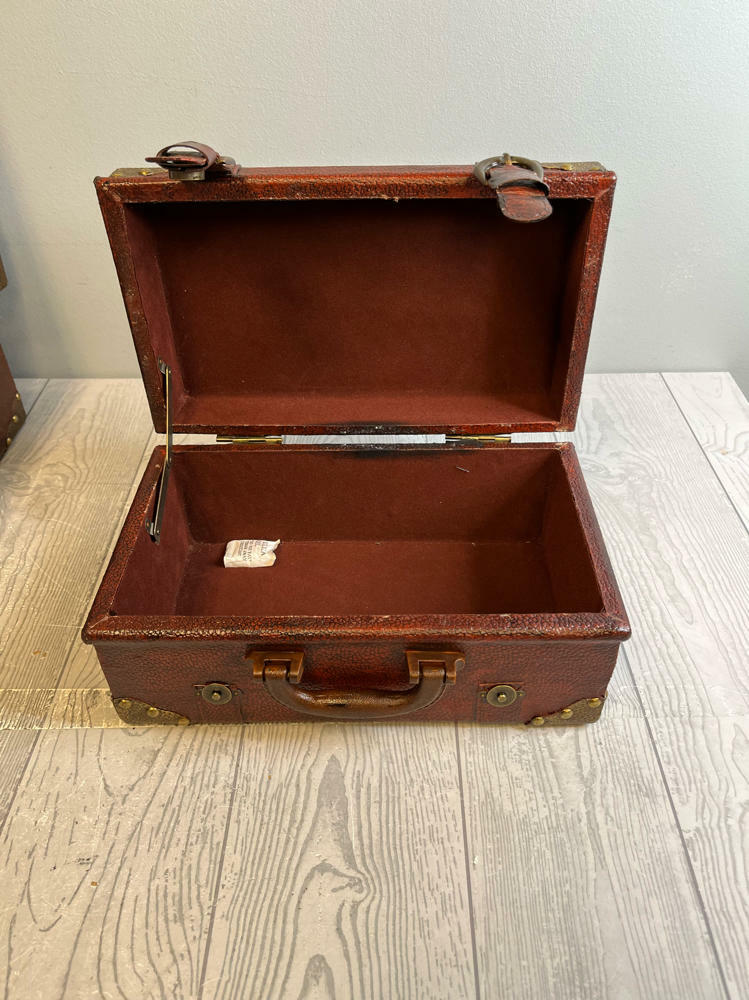 Faux Leather Nesting Boxes Replica of Brown with Brass Edges Decor or Display - Good