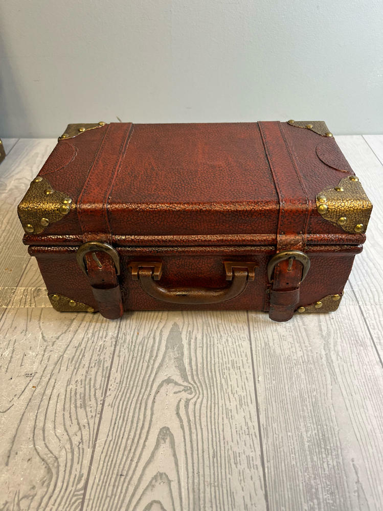 Faux Leather Nesting Boxes Replica of Brown with Brass Edges Decor or Display - Good