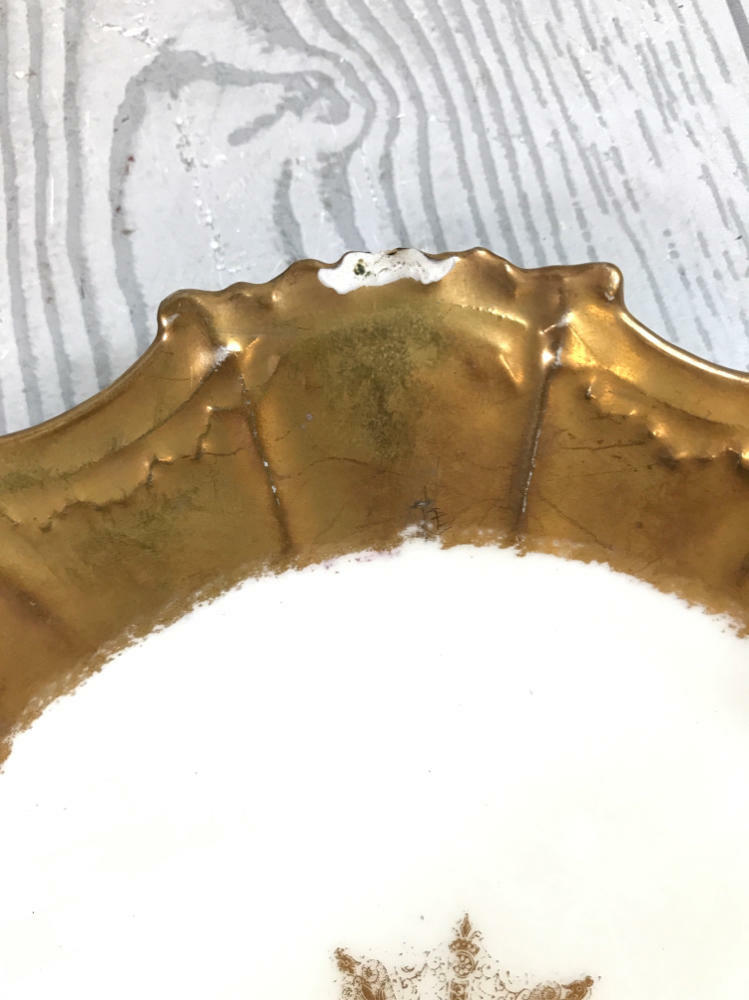 Set of 12 ANTIQUE LS & S LIMOGES FRANCE GOLD SNOWFLAKE PATTERN PORCELAIN  BOWLS - Good