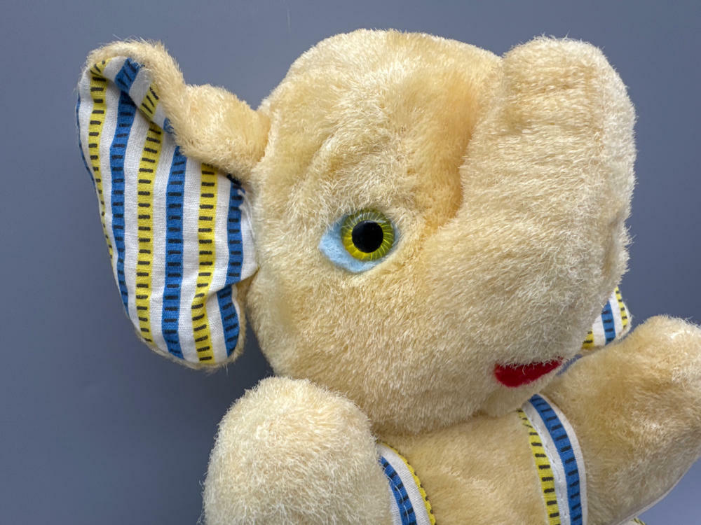 Vintage Knickerbocker Yellow and Blue Plush Elephant Toy - Made in Japan - Good