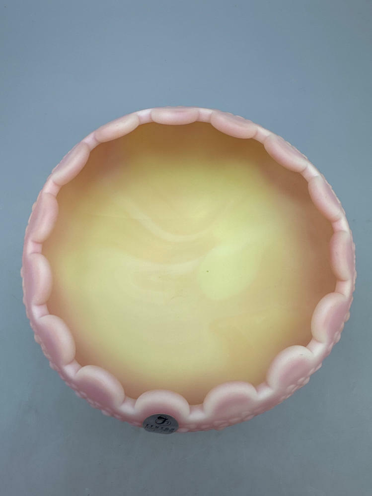 Fenton Pink Fenton's Flowers Burmese Glass Rose Bowl with Label / Sticker - Good