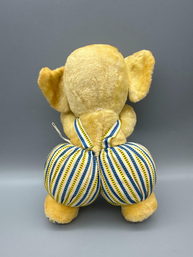 Vintage Knickerbocker Yellow and Blue Plush Elephant Toy - Made in Japan - Good