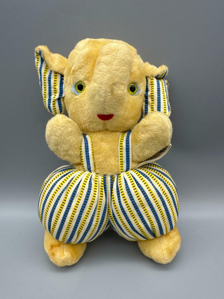 Vintage Knickerbocker Yellow and Blue Plush Elephant Toy - Made in Japan - Good