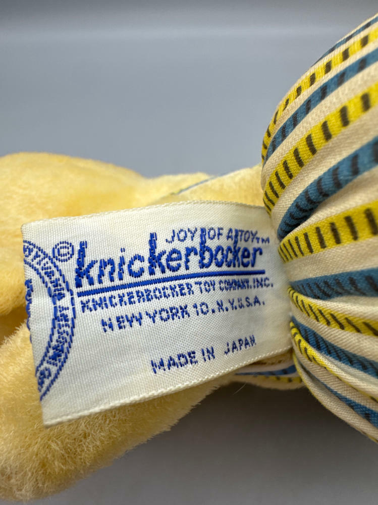 Vintage Knickerbocker Yellow and Blue Plush Elephant Toy - Made in Japan - Good
