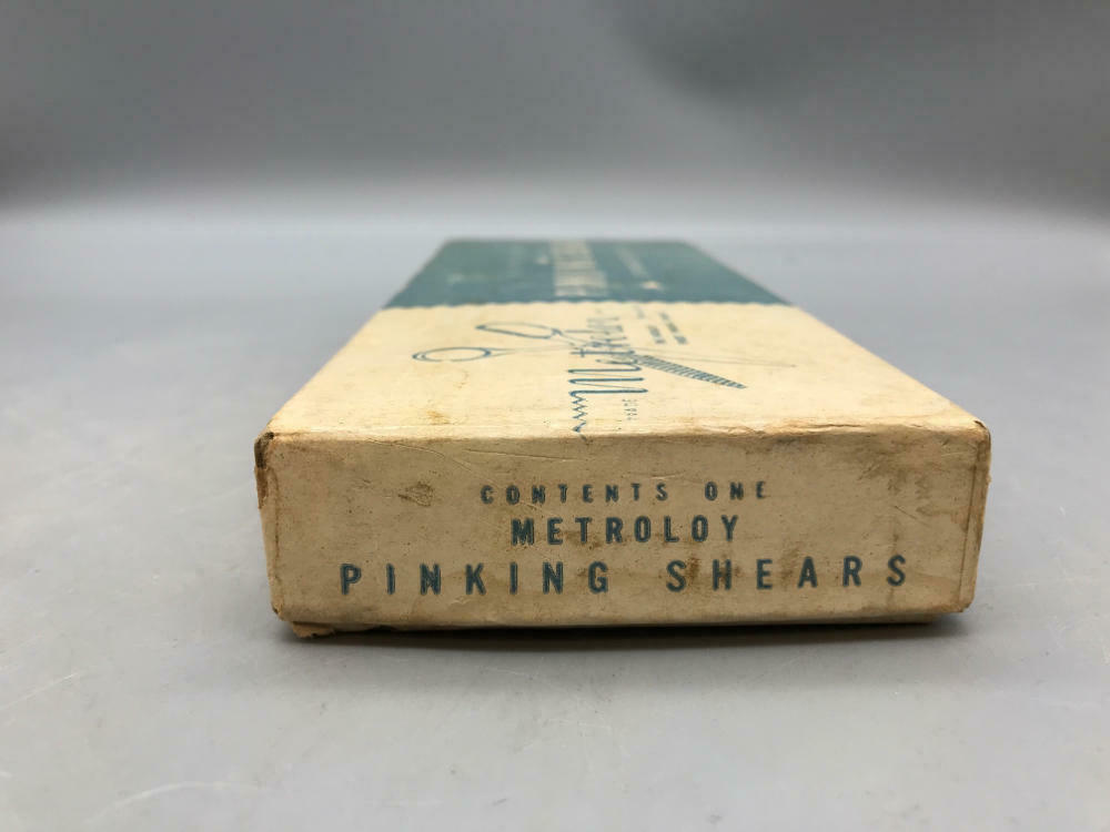 Vintage Metroloy Blue Handle Stainless Steel Pinking Shears - In Original Box - Good