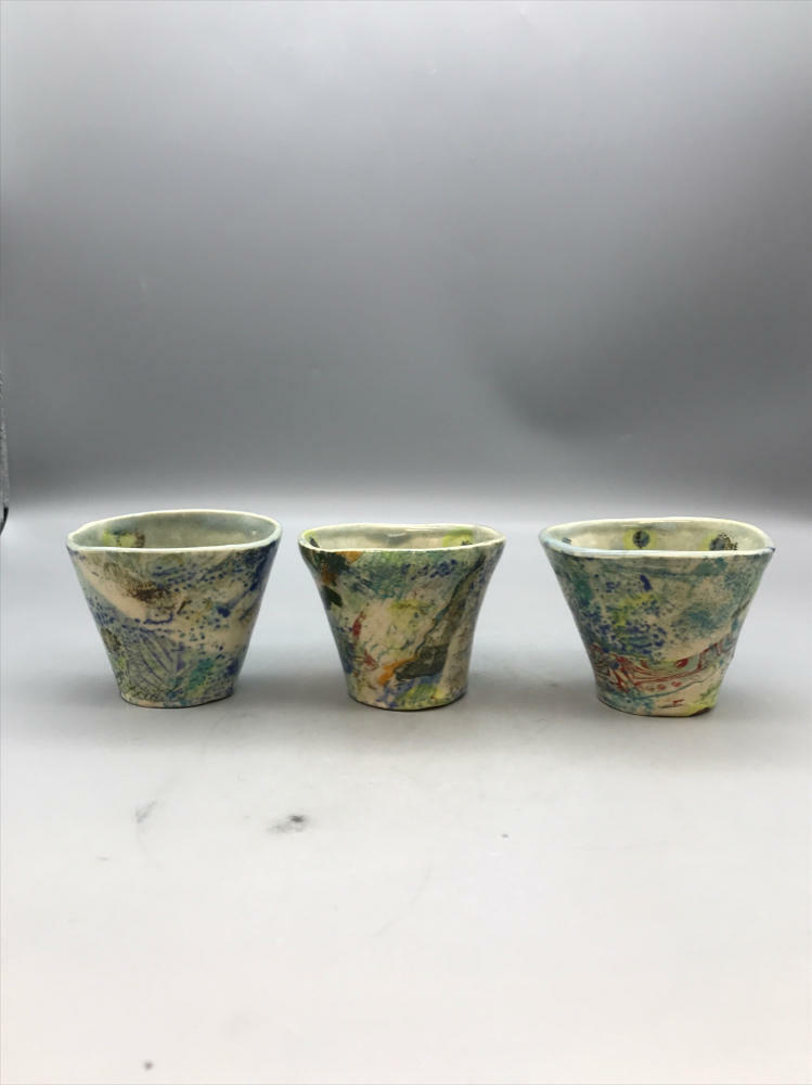 Set of 3 Beautiful Hand Painted Japanese Tea Cups - Home/ Kitchen Decor - Signed - Very Good