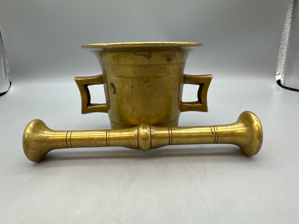 Vintage Brass Small Miniature Double Handled Mortar & Pestle - Collectible - Good