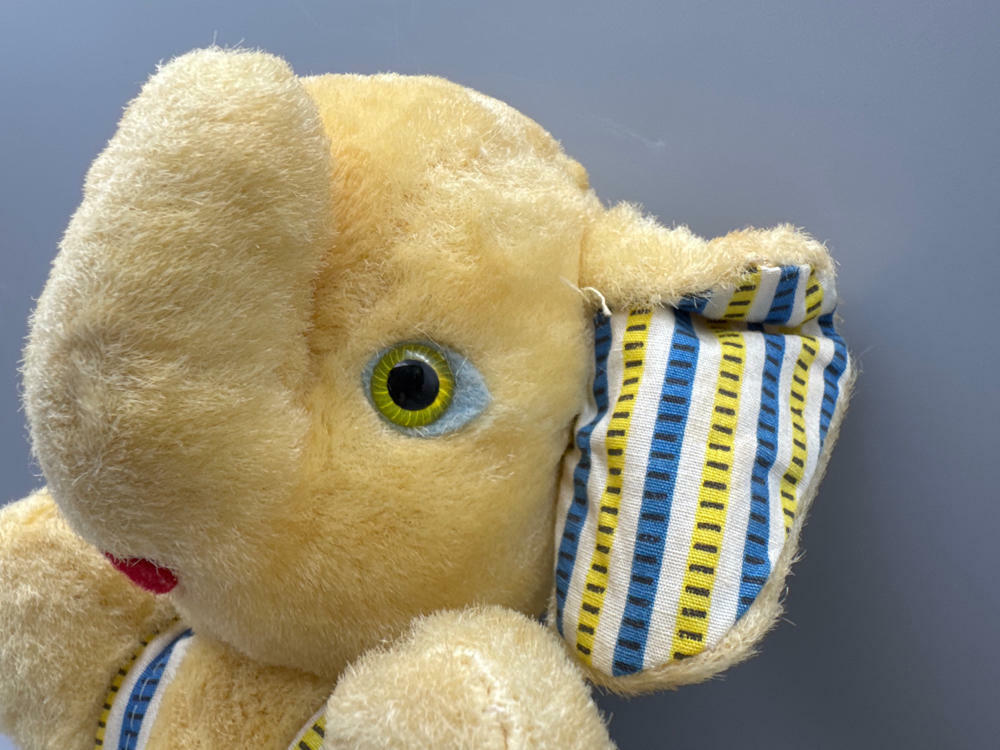 Vintage Knickerbocker Yellow and Blue Plush Elephant Toy - Made in Japan - Good
