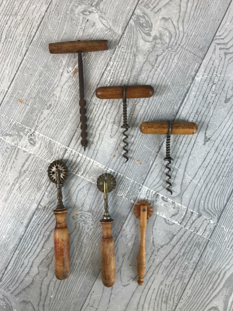 Lot of Vintage Bar & Baking Tools - Wooden Handles and Metal Openings - - Acceptable
