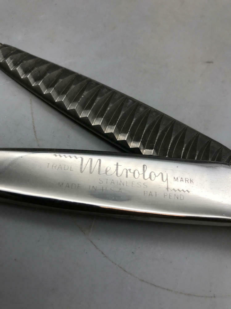 Vintage Metroloy Blue Handle Stainless Steel Pinking Shears - In Original Box - Good