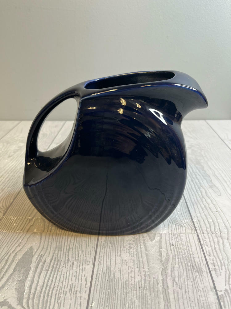 Fiestaware Large Pitcher Art Deco Disk Shape Dark Blue Juniper Lapis - Good