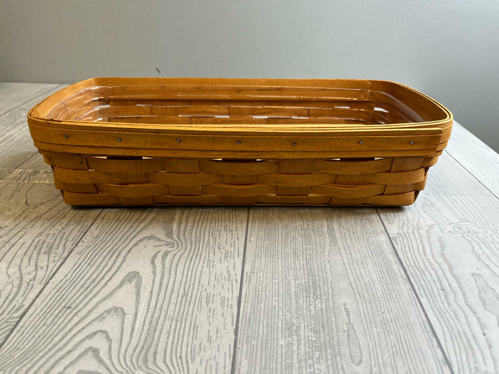 Vintage Longaberger Woven Bread Basket with Heat Brick Warmer and Plastic Liner - Good