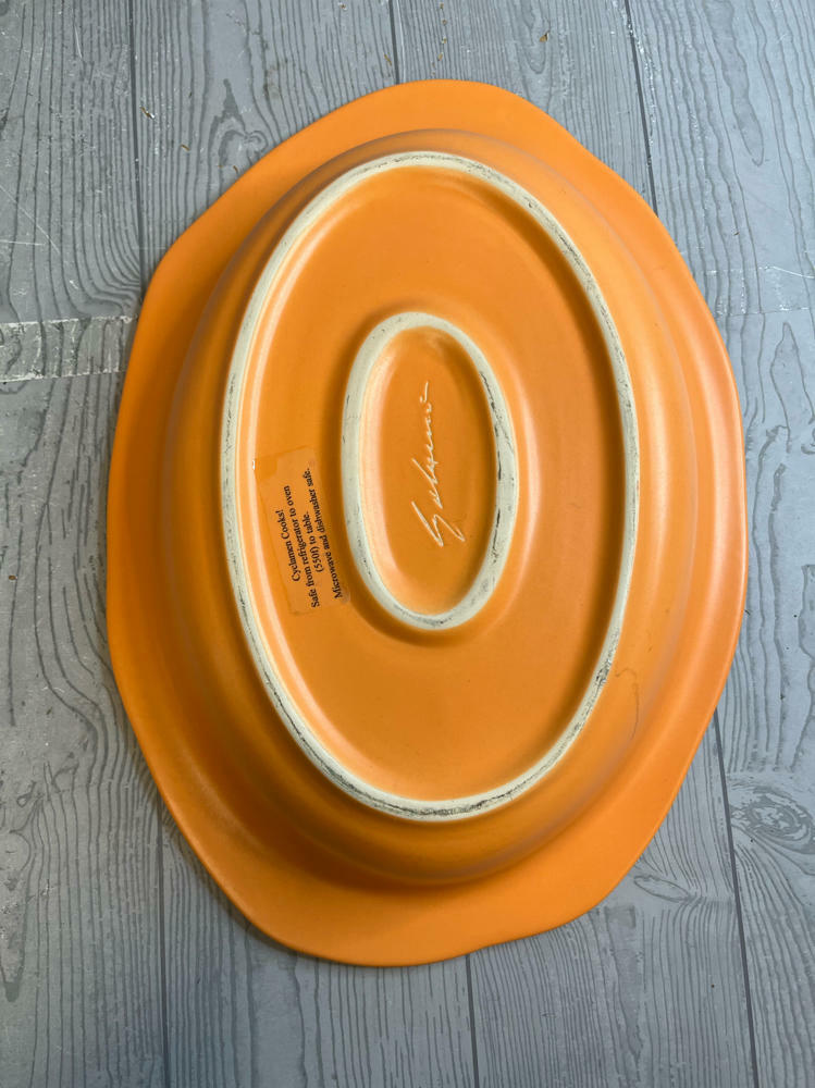 RARE!!! Julie Sanders Orange Cyclamen Pottery Huge Oval Serving Bowl Abstract - Good