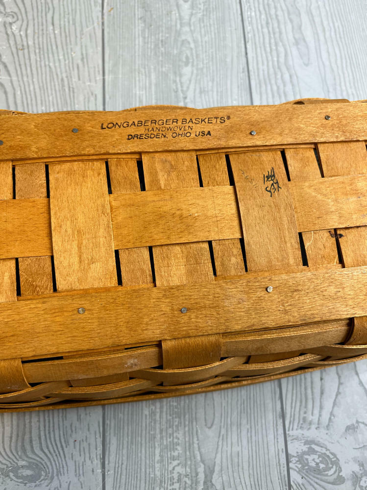 Vintage Longaberger Woven Bread Basket with Heat Brick Warmer and Plastic Liner - Good