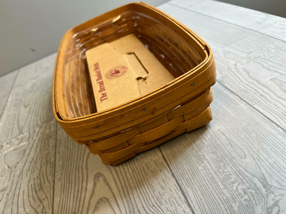 Vintage Longaberger Woven Bread Basket with Heat Brick Warmer and Plastic Liner - Good