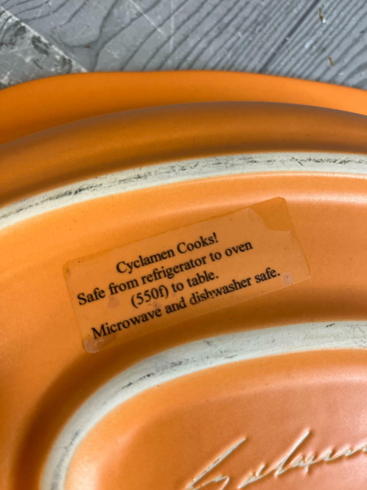 RARE!!! Julie Sanders Orange Cyclamen Pottery Huge Oval Serving Bowl Abstract - Good