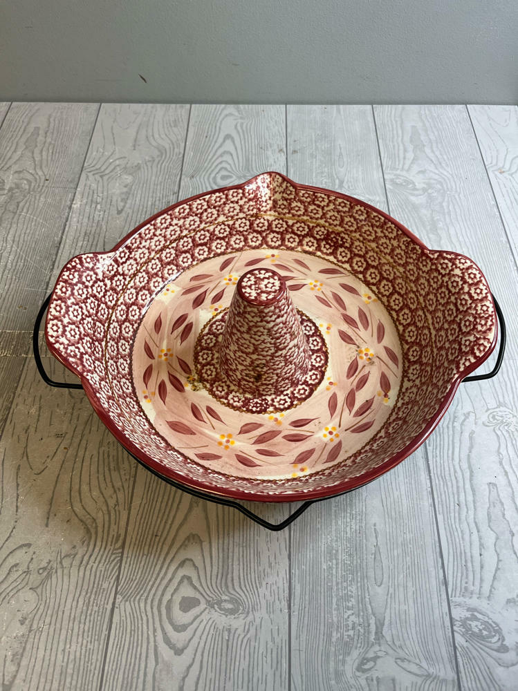 Temptations Vertical Roaster Tara Old World Floral Ceramic Cranberry Pink - Good