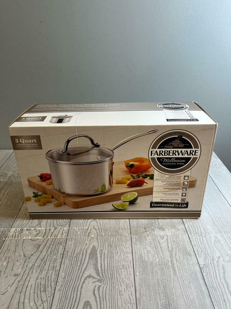 Farberware 3 Quart Covered Saucepan Millennium Stainless Heavy Gauge Oven Safe - Very Good