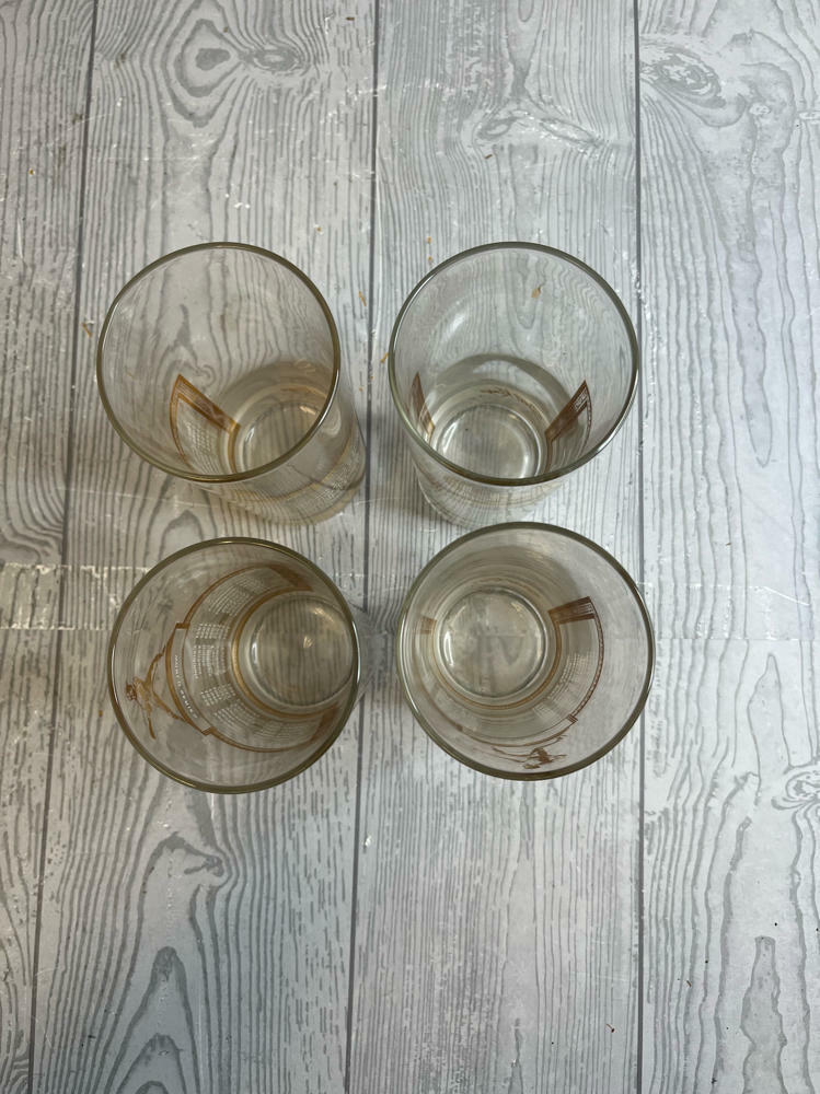 Set of 4 Vintage Sports King Drinking Glasses Mid-Century Gold Detail Overlay - Good