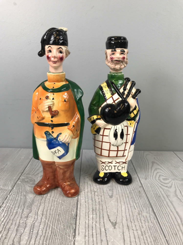 Vintage Ceramic Decanters "Swank Member of the Bar" Series Vodka & Scotch Models - Good