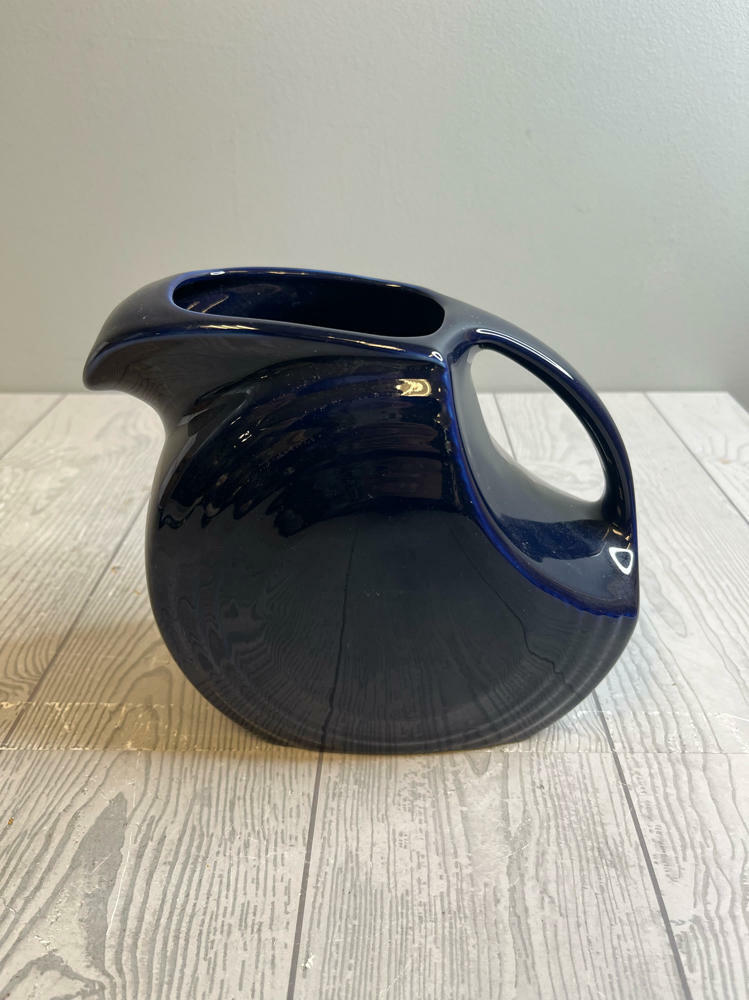 Fiestaware Large Pitcher Art Deco Disk Shape Dark Blue Juniper Lapis - Good