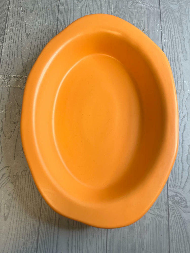 RARE!!! Julie Sanders Orange Cyclamen Pottery Huge Oval Serving Bowl Abstract - Good
